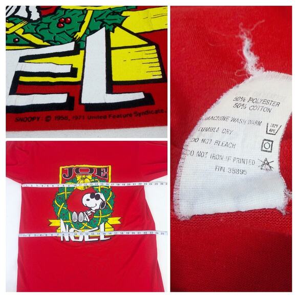 🎄Vintage 90s Oversized Peanuts Snoopy Joe Cool Christmas Sleep Shirt - Picture 3 of 10